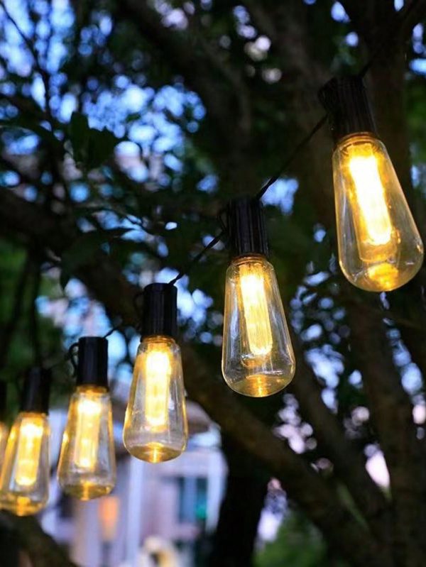 1pc Outdoor Waterproof 8-Function Solar Retro Bulb String Light With LED Bulbs For Camping, Patio, Garden, Festival Party Ambience (4.5m/10 Lights) Fall Decor House Decor Outdoor Decor Transparent