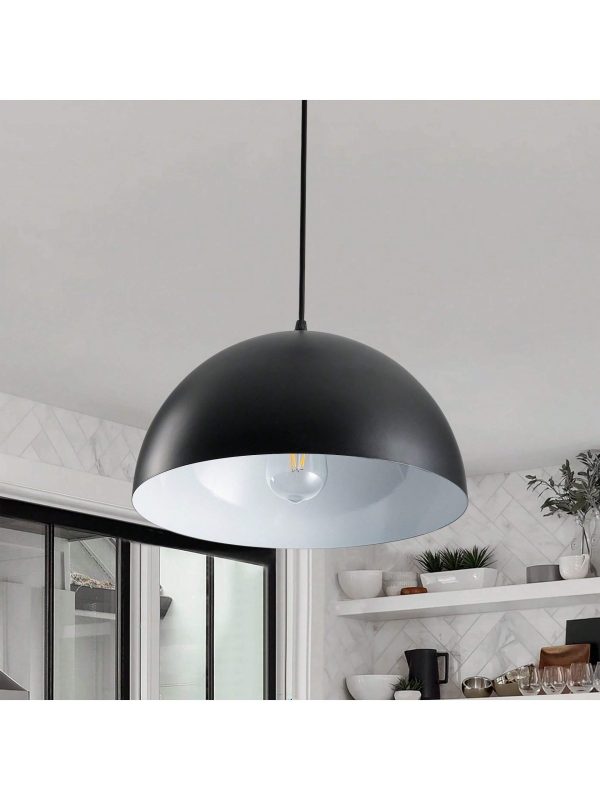Matte Black Pendant Light Dome Shade Classic Hanging Ceiling Lamp With Metal Shade Black
