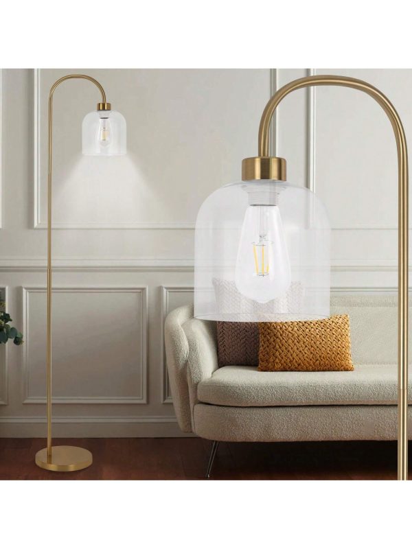 1-Pack Glass Industrial Floor Lamp, Gold Tall Floor Lamp With Glass Lampshade, Suitable For Living Room Bedroom Study Room (Bulb Not Included) Foot switch